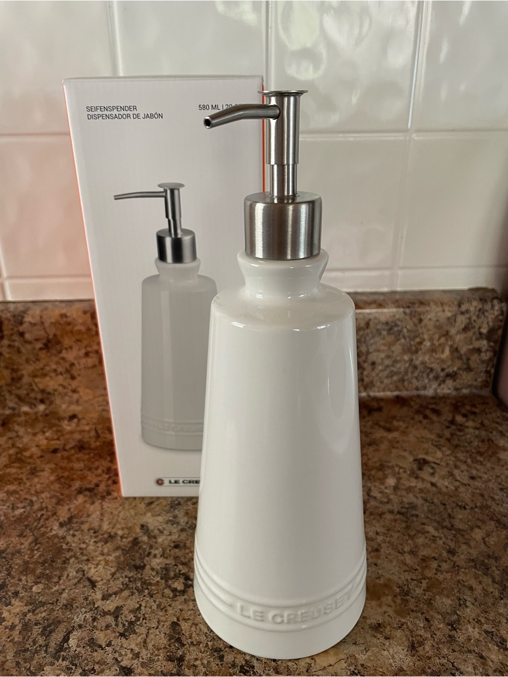 Le Creuset white soap dispenser